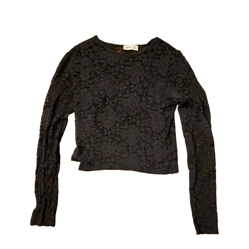 Hollister Womens M Black Floral Lace Long Sleeve Top Cami 2 Piece Layered